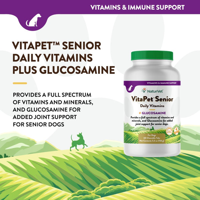 NaturVet VitaPet Senior Plus Glucosamine Time Release Daily Vitamins 1ea/60 ct