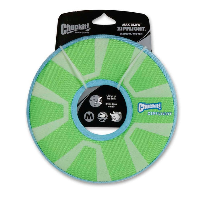 Chuckit! Zipflight Max Glow Dog Toy Green/White, 1ea/MD