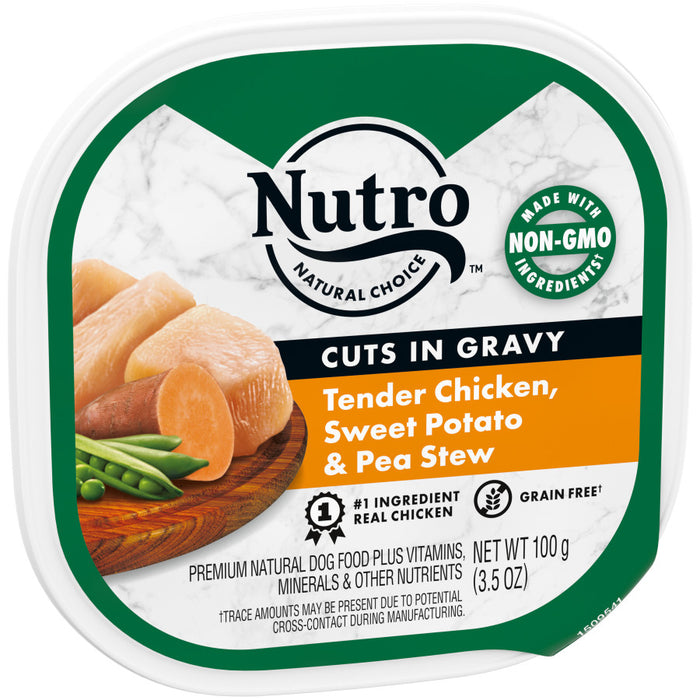 Nutro Products Grain Free Cuts in Gravy Adult Wet Dog Food Tender Chicken, Sweet Potato & Pea Stew, 24ea/3.5 oz, 24 pk