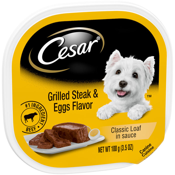 Cesar Sunrise Classic Loaf in Sauce Adult Wet Dog Food Grilled Steak & Eggs, 24ea/3.5 oz, 24 pk