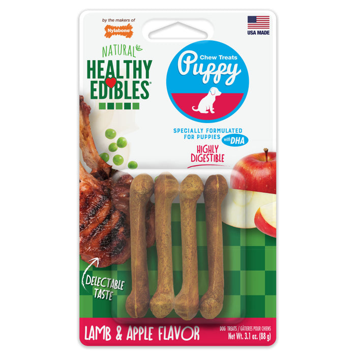 Nylabone Healthy Edibles Puppy Natural Long Lasting Dog Chew Treats Lamb & Apple, 1ea/XS - Up To 15 lb, 4 ct