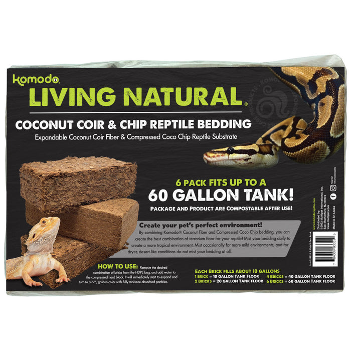 Komodo Living Natural Coconut Coir & Chip Reptile Bedding Brick 1ea/3 pk