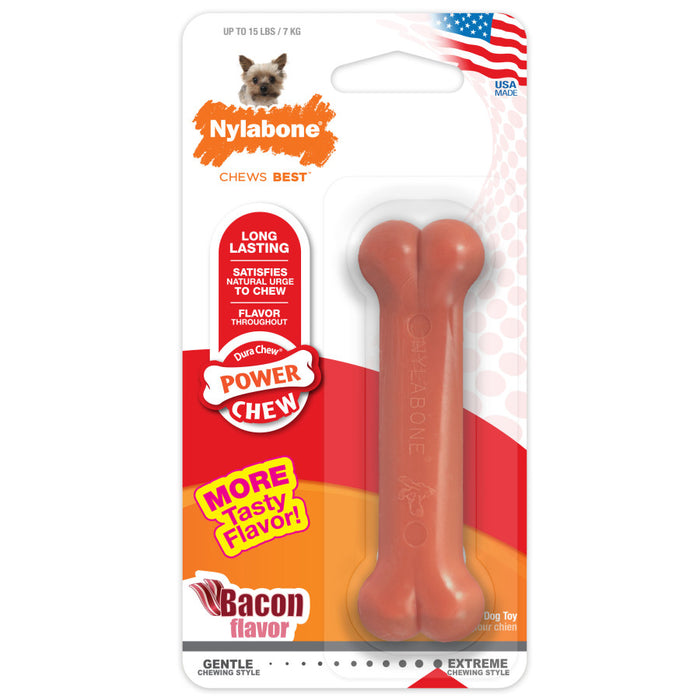 Nylabone Power Chew Durable Dog Toy Bacon, 1ea/XS - Up To 15 lb