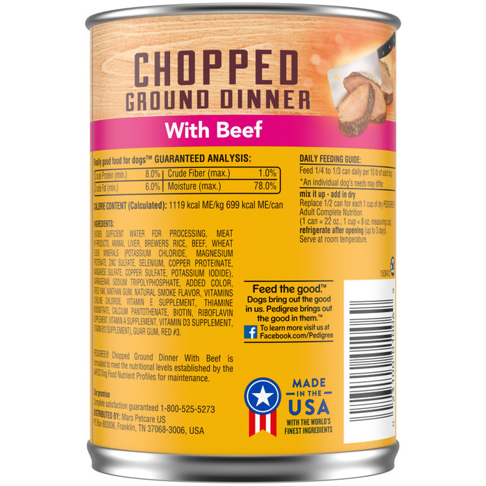 Pedigree Chopped Ground Dinner Adult Wet Dog Food Beef, 12ea/22 oz, 12 pk