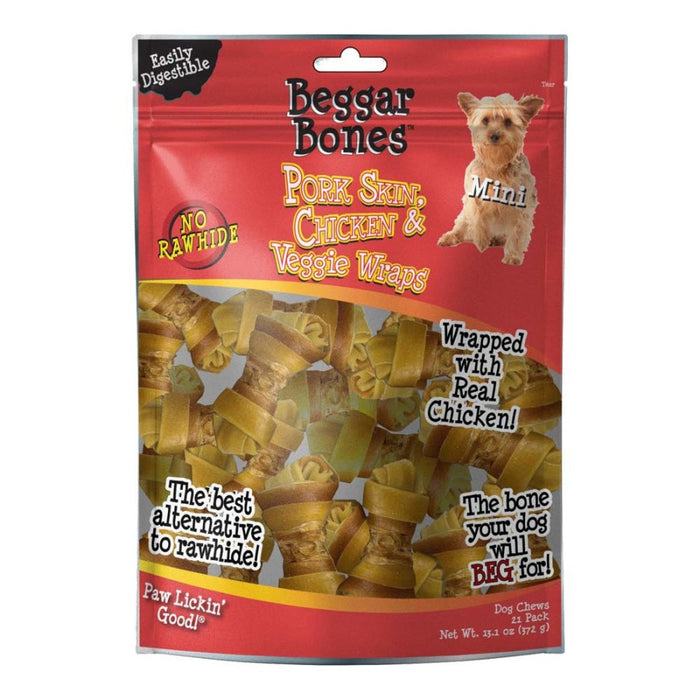 Savory Prime Beggar Bones Pork Skin, Chicken & Veggie Wraps Dog Treats 1ea/SM, 21 pk