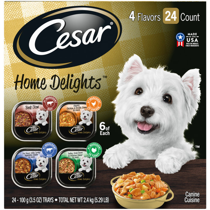 Cesar Home Delights Adult Wet Dog Food Variety Pack (Beef Stew, Turkey Potato & Green Bean, Pot Roast & Vegetables, Chicken Noodle Vegetable), 1ea/3.5 oz, 24 pk