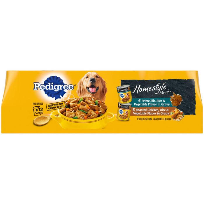 Pedigree Homestyle Meals Adult Wet Dog Food Variety Pack (Prime Rib, Roasted Chicken), 1ea/13.2 oz, 12 pk