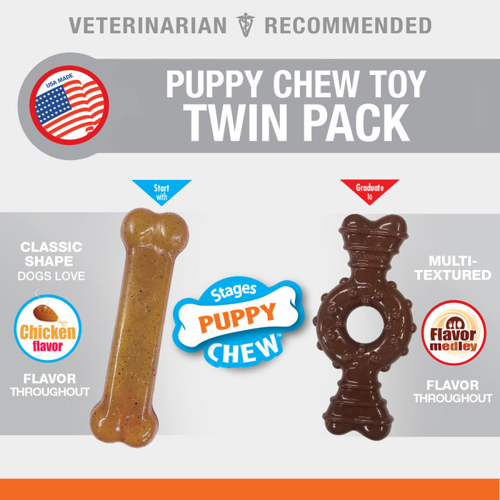 Nylabone Just for Puppies Teething Chew Ring Bone & Toy Ring Bone Twin Pack, Flavor Medley & Chicken Flavor, 1ea/XS - Up To 15 lb