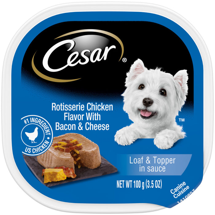 Cesar Loaf & Topper in Sauce Adult Wet Dog Food Rotisserie Chicken w/Bacon & Cheese, 24ea/3.5 oz, 24 pk