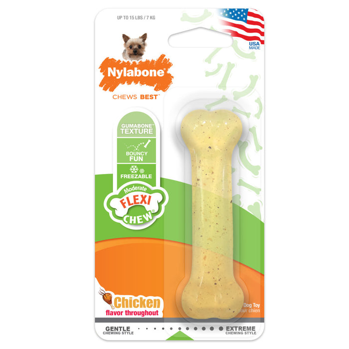 Nylabone Flex Moderate Chew Dog Toy Smooth Bone, Chicken, 1ea/XS Up To 15 lb