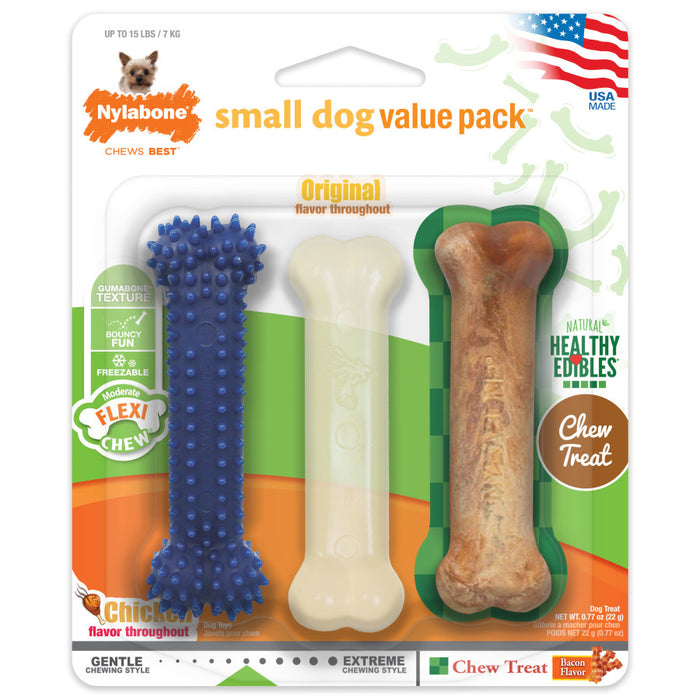 Nylabone Healthy Edibles and Flexi Chew Value Pack 1ea/XS - Up To 15 lb