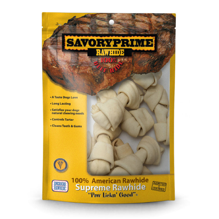 Savory Prime Supreme Knotted Rawhide Bones Bagged, Natural, 1ea/4-5 in, 10 pk