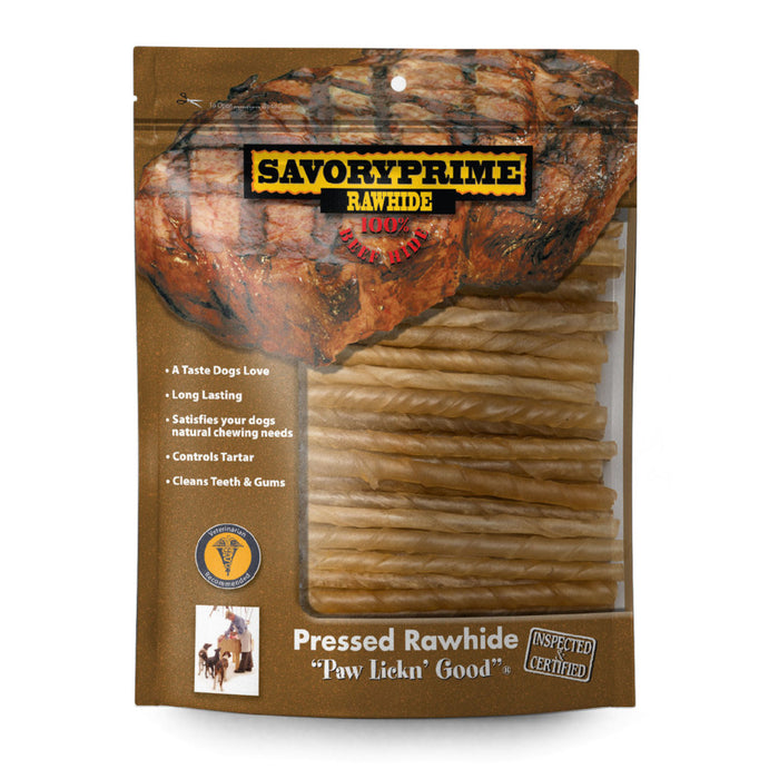 Savory Prime Pressed Rawhide Twist Sticks Natural, 1ea/5 in, 100 pk