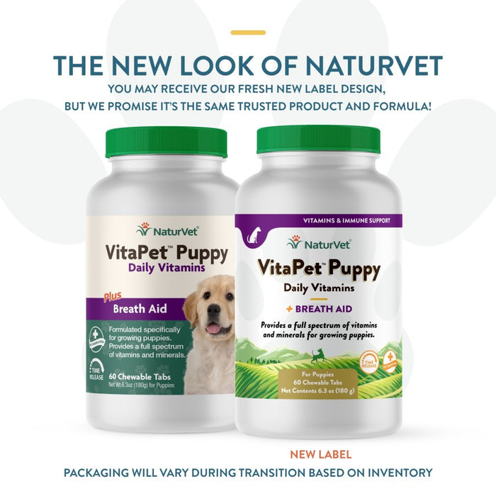 NaturVet Vita Pet Puppy Plus Breath Aid Tablets Time Release Jar 1ea/60 Tablets, 6.3 oz