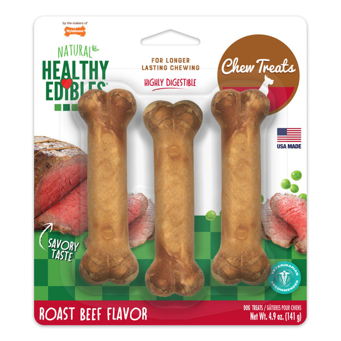 Nylabone Healthy Edibles All-Natural Long Lasting Roast Beef Flavor Chew Treats 1ea/SMall - Up To 25 lb, 3 ct