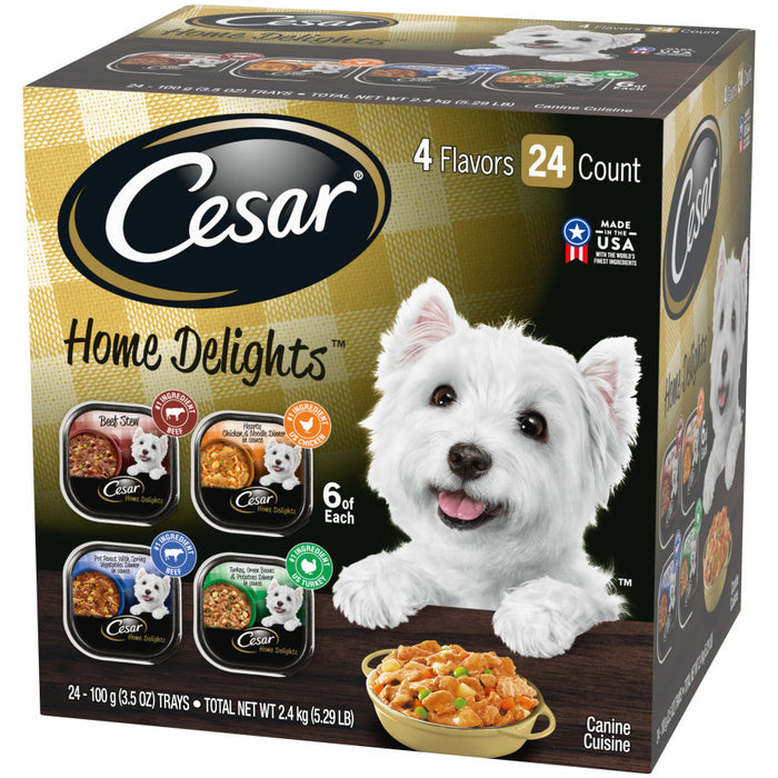 Cesar Home Delights Adult Wet Dog Food Variety Pack (Beef Stew, Turkey Potato & Green Bean, Pot Roast & Vegetables, Chicken Noodle Vegetable), 1ea/3.5 oz, 24 pk