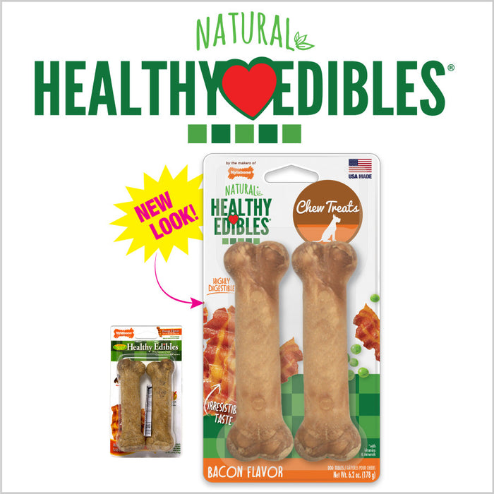 Nylabone Healthy Edibles All-Natural Long Lasting Bacon Flavor Chew Treats 2 count, 1ea/Wolf - Up To 35 lb