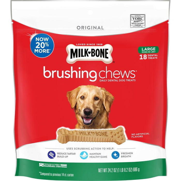 Milk-Bone Brushing Chews Dog Treat Original, 1ea/LG, 50+Lb, 18 ct