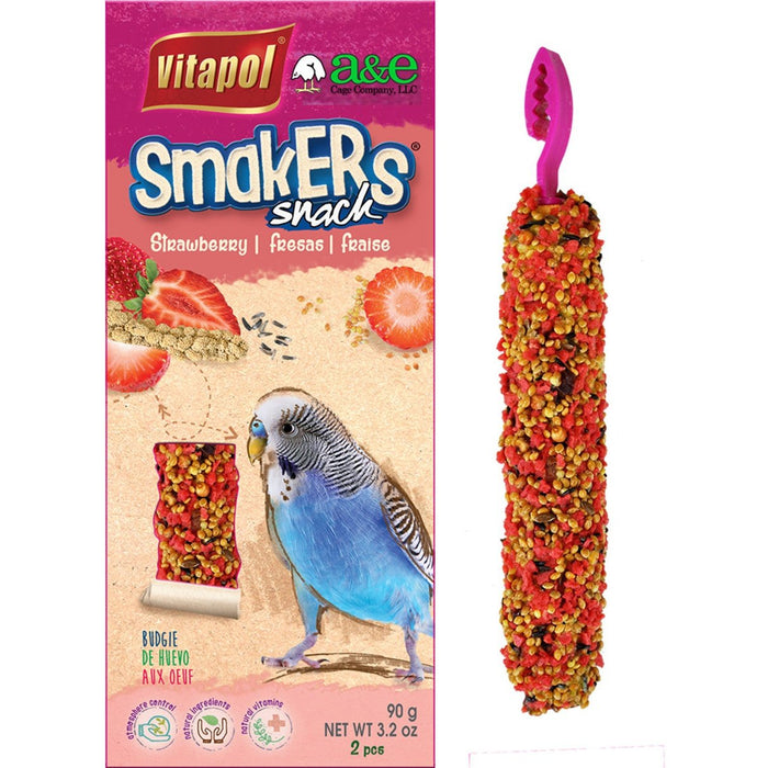 A & E Cages Smakers Snack Strawberry Treat Stick for Parakeets 1ea/3.17 oz, 2 ct