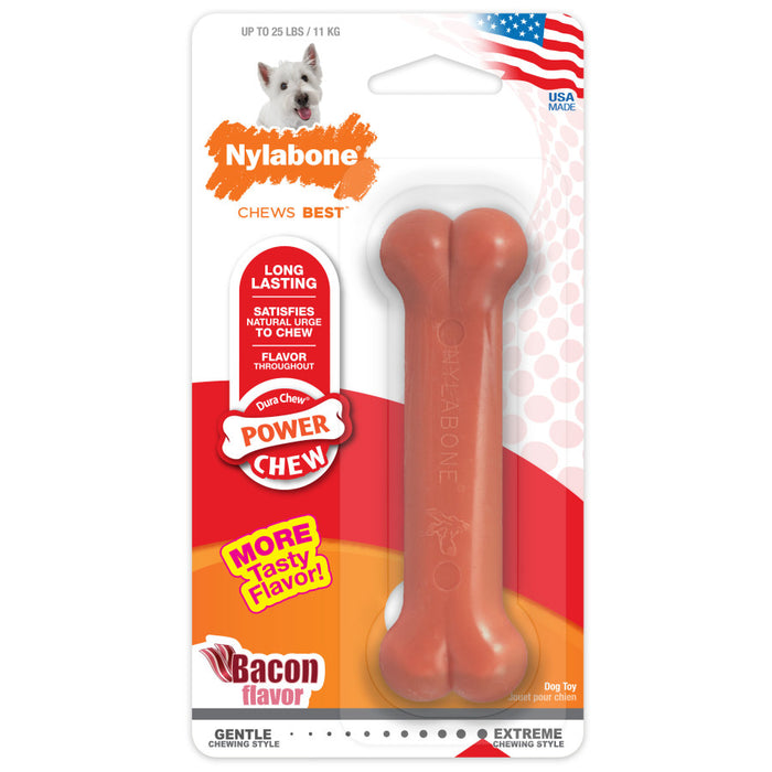 Nylabone Power Chew Durable Dog Toy Bacon, 1ea/SMall - Up To 25 lb