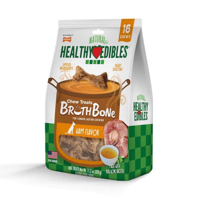 Nylabone Healthy Edibles Broth Bone All Natural Dog Treats Made With Real Bone Broth 16 count, 1ea/Regular - Up To 25 Ibs.