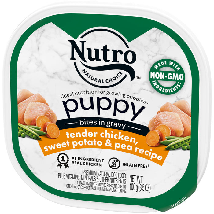 Nutro Products Grain Free Bites in Gravy Puppy Wet Dog Food Tender Chicken, Sweet Potato & Pea, 24ea/3.5 oz, 24 pk