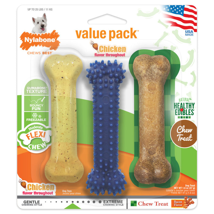 Nylabone Healthy Edibles and Flexi Chew Value Pack 1ea/SMall - Up To 25 lb