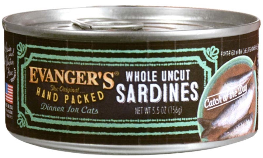 Evanger's Hand Packed Wet Cat Food Whole Uncut Sardines, 24ea/5.5 oz, 24 pk