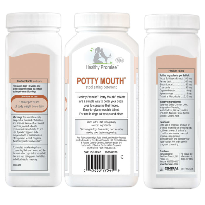 Four Paws Healthy Promise Potty Mouth Tablets - Coprophagia Stool Eating Deterrent for Dogs Potty Mouth, 1ea/90 ct