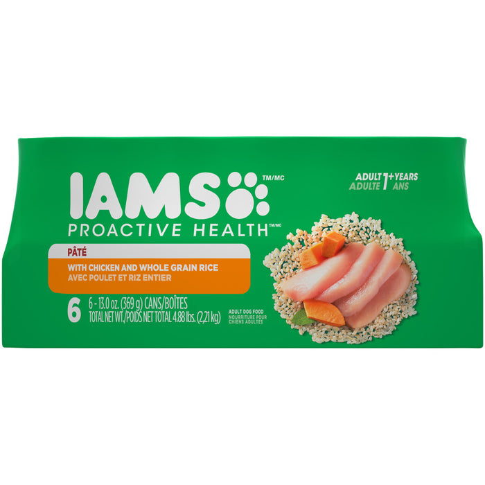 IAMS Proactive Health Paté Adult Wet Dog Food Pate w/Chicken & Rice, 2ea/13 oz, 6 pk