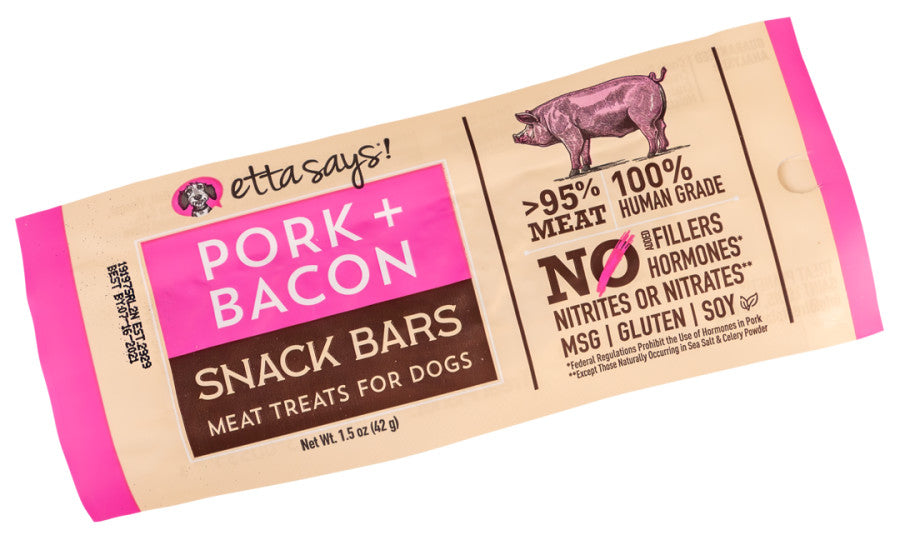 Etta Says! Meat Snack Bar Dog Treat Display Pork & Bacon, 12ea/One Size