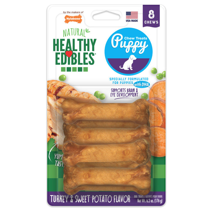 Nylabone Healthy Edibles Puppy Chew Treats Turkey & Sweet Potato, 1ea/XS - Up To 15 lb, 8 ct