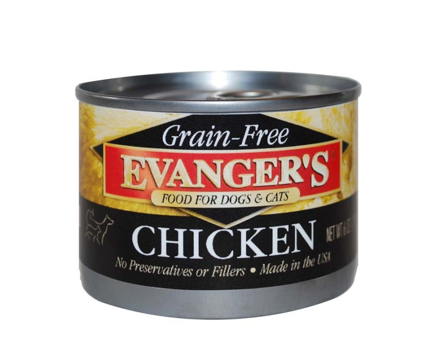 Evanger's Grain-Free Wet Dog & Cat Food Chicken, 24ea/6 oz, 24 pk