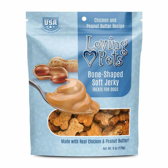 Loving Pets Bone-Shaped Soft Jerky Dog Treat Chicken & Peanut Butter, 1ea/6 oz