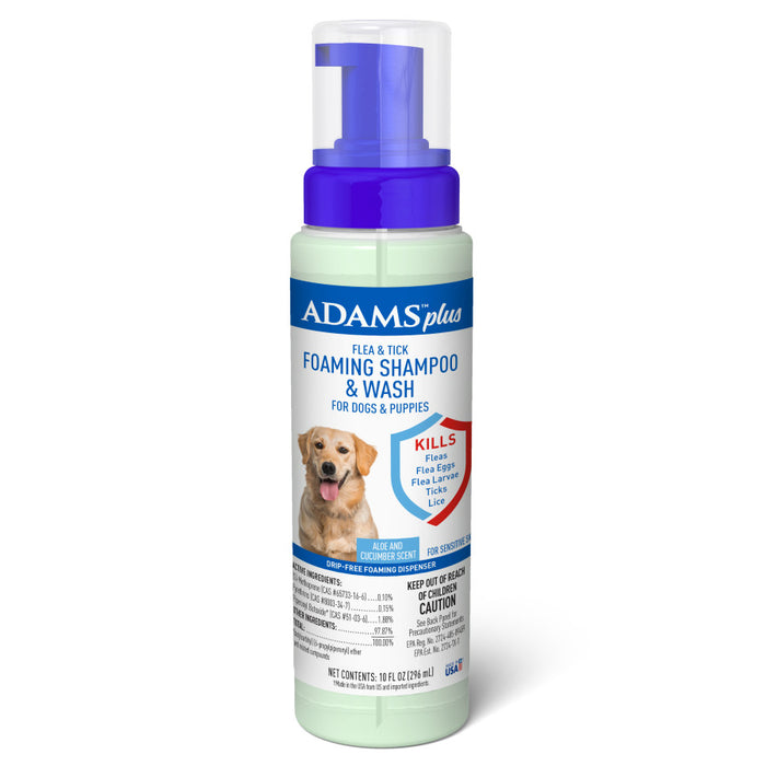 Adams Plus Flea & Tick Foaming Shampoo & Wash for Dogs & Puppies 1ea/10 oz