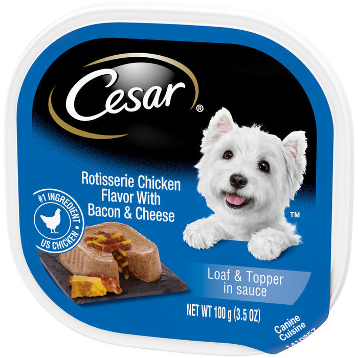 Cesar Loaf & Topper in Sauce Adult Wet Dog Food Rotisserie Chicken w/Bacon & Cheese, 24ea/3.5 oz, 24 pk