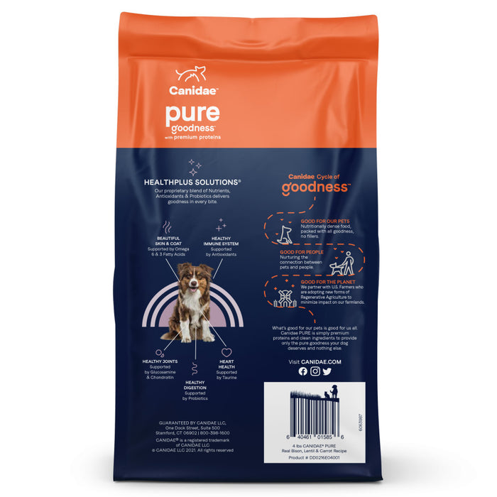 CANIDAE PURE Goodness Grain-Free LID Dry Dog Food Bison, Lentil & Carrot, 1ea/21 lb