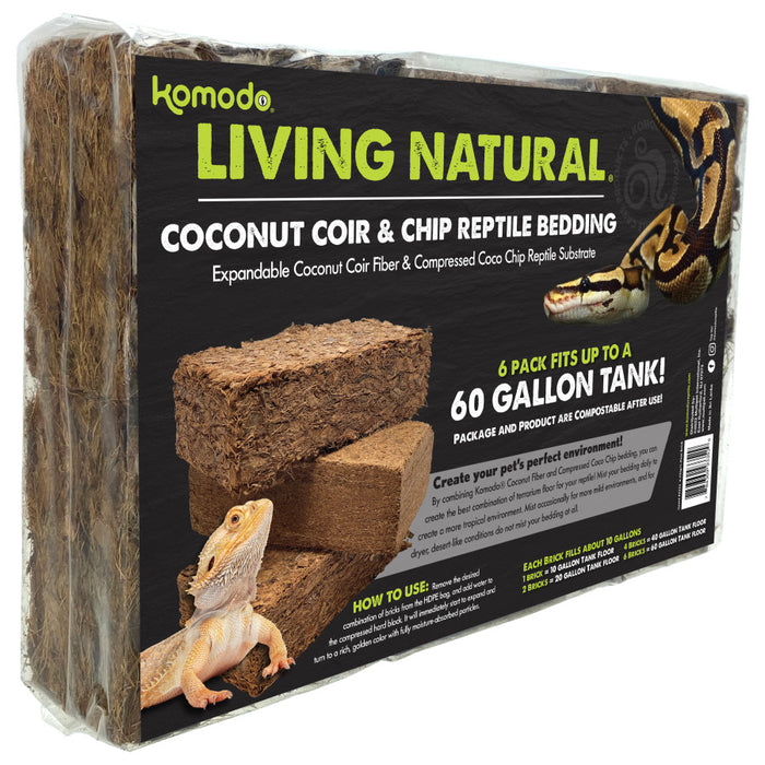 Komodo Living Natural Coconut Coir & Chip Reptile Bedding Brick 1ea/3 pk