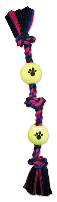 Mammoth Pet Products 3 Knot Tug w/2 Mini Tennis Balls Dog toy Multi-Color, 1ea/12 in, Mini