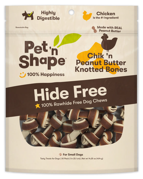 Pet 'N Shape Chik'n Peanut Butter Knotted Bones Hide-Free Dog Treat 1ea/30 ct