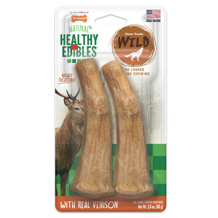 Nylabone Healthy Edibles WILD Antler Natural Long Lasting Venison Flavor Dog Chew Treats 1ea/Medium - Up To 30 lb, 2 ct