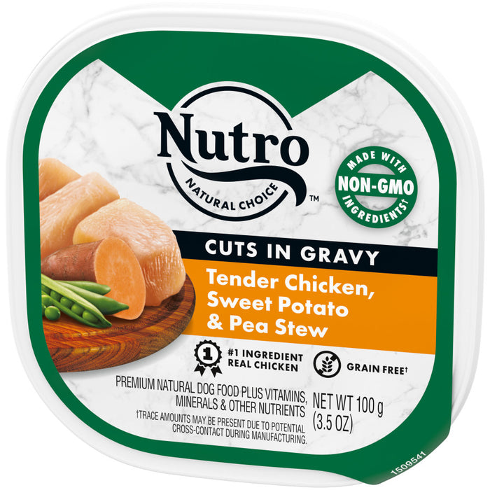 Nutro Products Grain Free Cuts in Gravy Adult Wet Dog Food Tender Chicken, Sweet Potato & Pea Stew, 24ea/3.5 oz, 24 pk