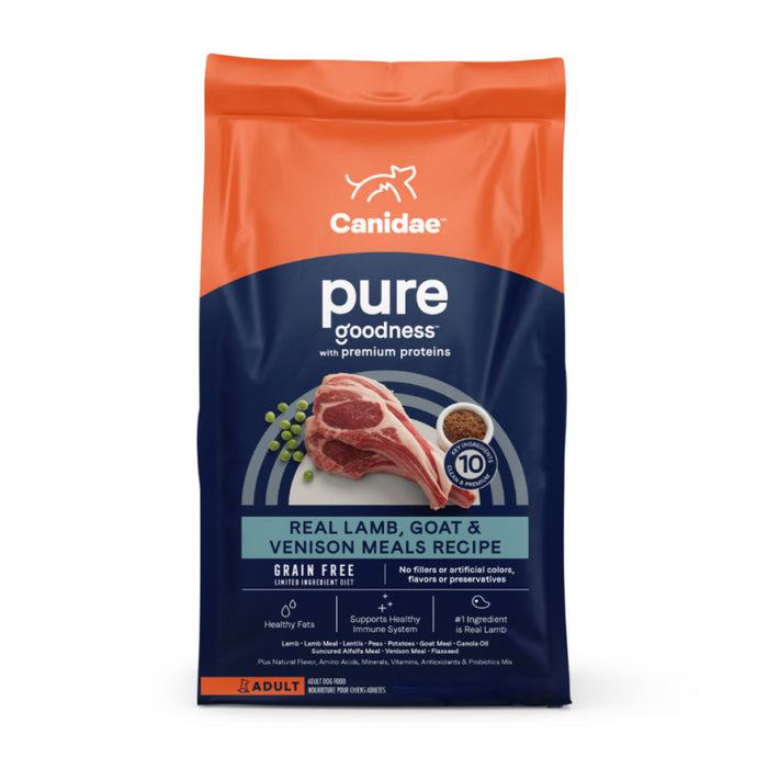 CANIDAE PURE Goodness Grain-Free LID Dry Dog Food Lamb, Goat & Venison Meals, 1ea/12 lb