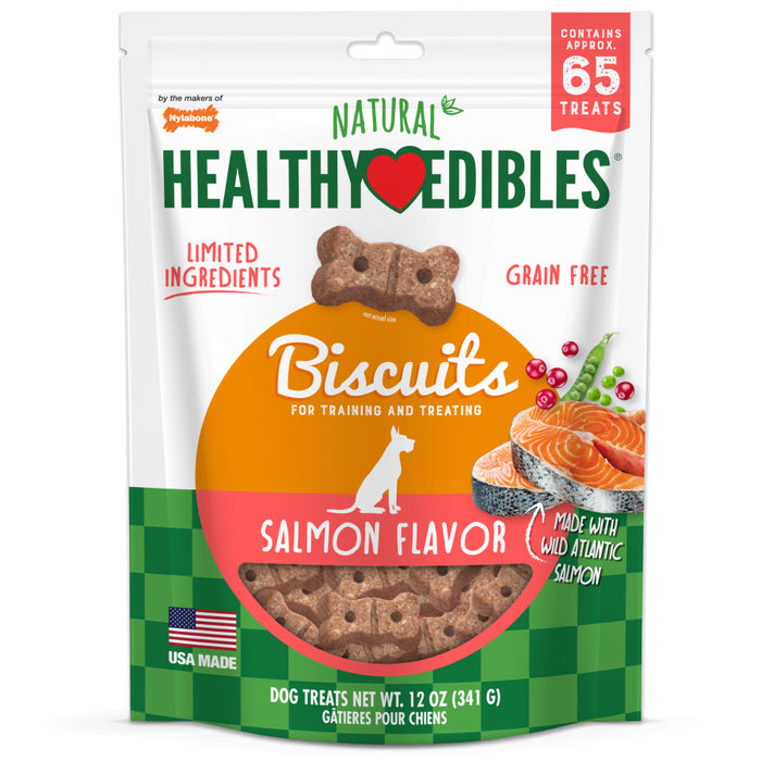 Nylabone Healthy Edibles Biscuits Grain Free Dog Treats Salmon, 1ea/12 oz