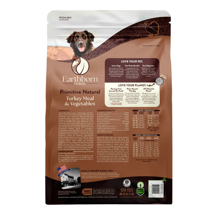 Earthborn Holistic Primitive Natural Grain-Free Dry Dog Food Turkey Meal & Vegetables, 1ea/25 lb