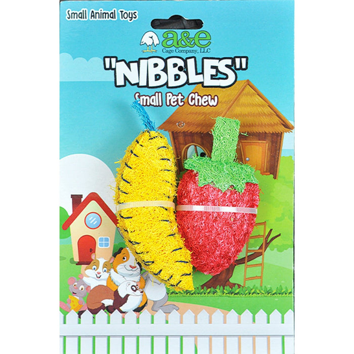 A & E Cages Nibbles Small Animal Loofah Chew Toy Banana & Strawberry, 1ea