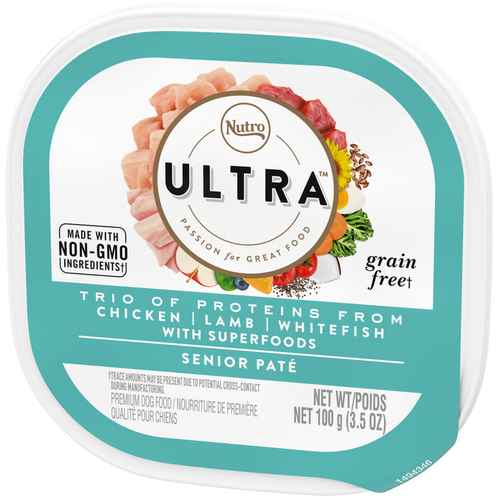 Nutro Products Ultra Grain Free Paté Senior Wet Dog Food Trio of Proteins from Chicken, Lamb & Whitefish Paté w/Superfoods, 24ea/3.5 oz, 24 pk