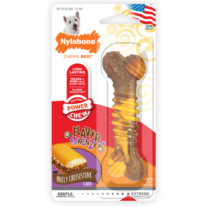 Nylabone Flavor Frenzy Power Chew Dog Toy Philly Cheesesteak, 1ea/SMall - Up To 25 lb