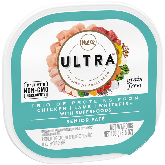 Nutro Products Ultra Grain Free Paté Senior Wet Dog Food Trio of Proteins from Chicken, Lamb & Whitefish Paté w/Superfoods, 24ea/3.5 oz, 24 pk