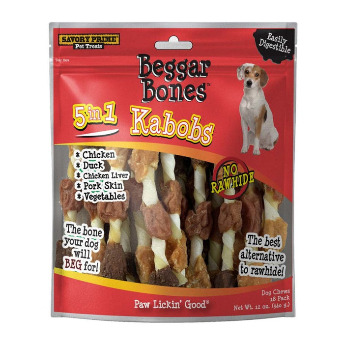 Savory Prime Beggar Bone 5 in 1 Kabobs Dog Treats 1ea/12 oz, 18 pk